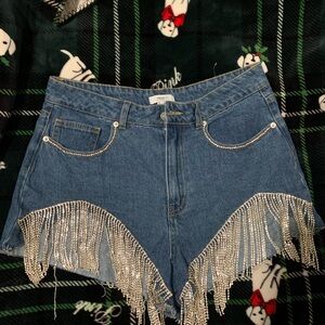 Forever 21 Blue Jean Shorts with Fringe Trim used once